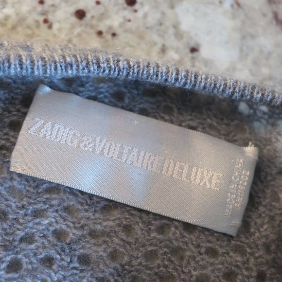 Womens Zadig & Voltaire Deluxe 100% Cashmere Gray Open Knit Sweater M * - Picture 8 of 8
